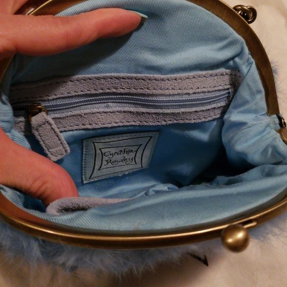 Cynthia Rowley Rabbit Fur Evening Bag Blue - Picture 3 of 3